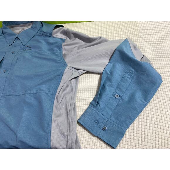 LL Bean Fishing Shirt Men Medium Blue Gray Hybrid Angler Vented Long Sleeve - Picture 5 of 9